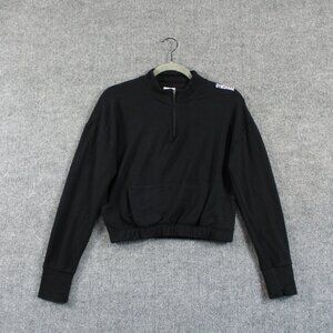 Gymshark Sweater Womens M Black Cropped Viscose Pocket Pullover 1/2 Zip Gym